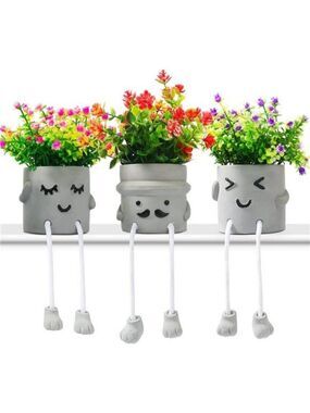 Set of 3 Fake Plants in Pots Artificial Flowers Small Potted Greenery Home Decor